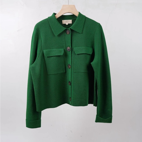 Sezane Betty Wool Cardigan Sweater Jacket Green Crochet Womens Small - Picture 3 of 7